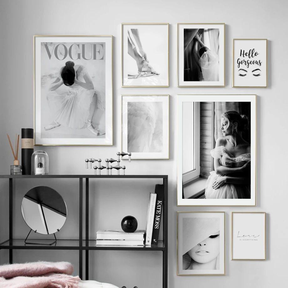 Beautiful Black and white Fashion Scandi Art Ballerina bedroom office wall art