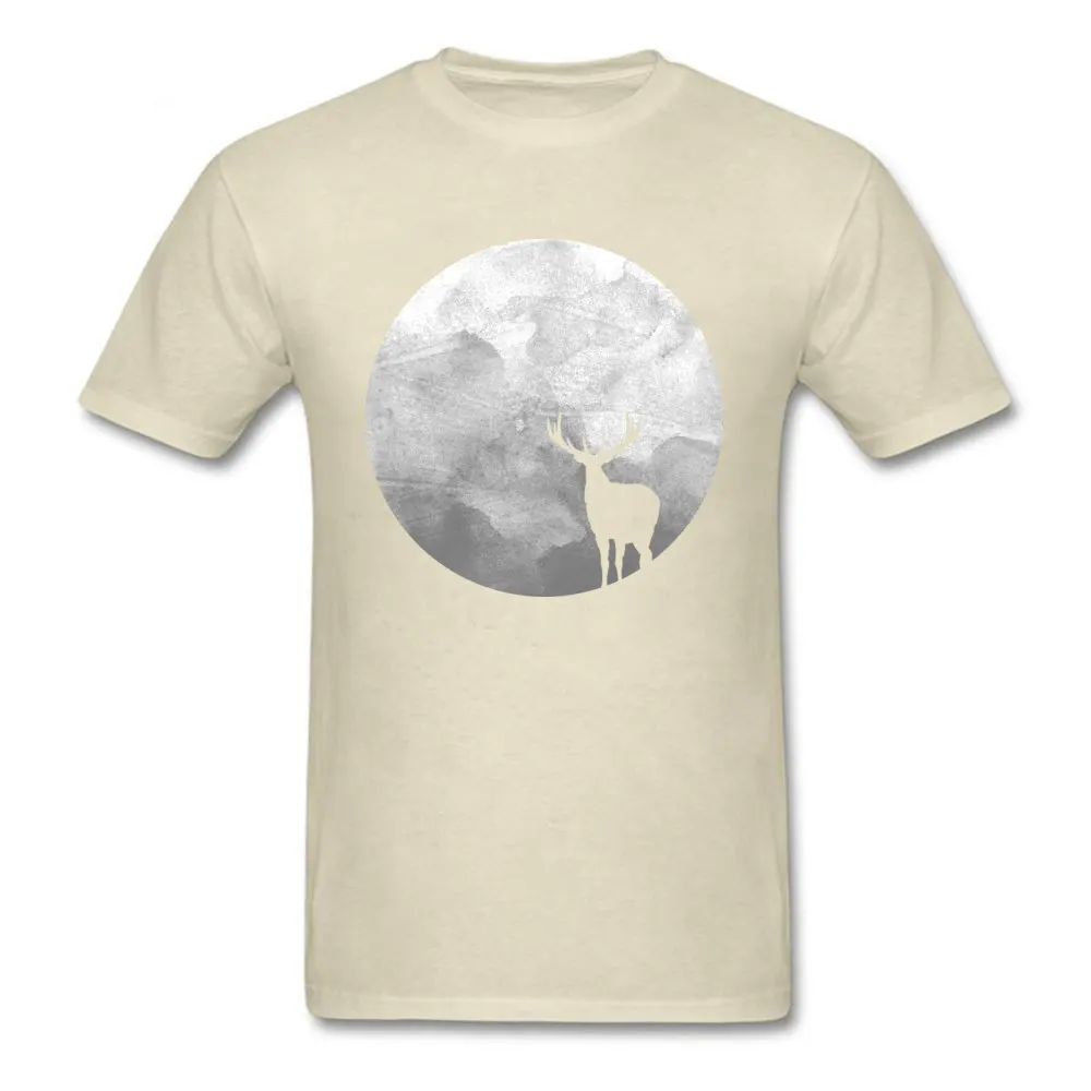 Men Designer Fitness Tight Tops Shirts Crewneck VALENTINE DAY Pure Cotton T Shirts Hip hop Short Sleeve Deer Moon Tops Shirt Deer Moon beige