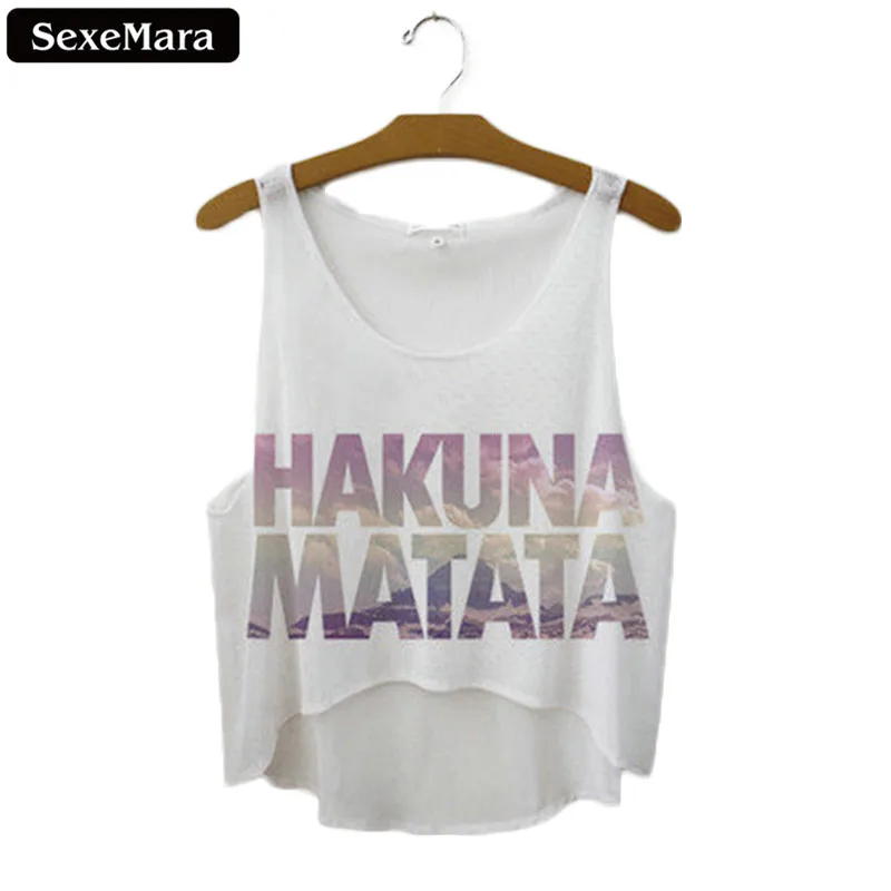 SexeMara 2018 New "Hakuna Matata" Letters Short Crop Tops Women Sexy Tank Top Women Summer Sleeveless Cropped Top Camis F1037
SexeMara 2018 New "Hakuna Matata" Letters Short Crop Tops Women Sexy Tank Top Women Summer Sleeveless Cropped Top Camis F1037