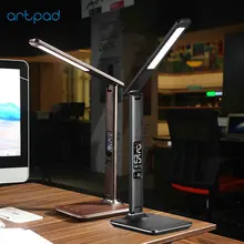 Artpad couro moderno 8 w dimable escritório mesa luz led dobrável lâmpada com despertador para o trabalho de negócios crianças presente(China)