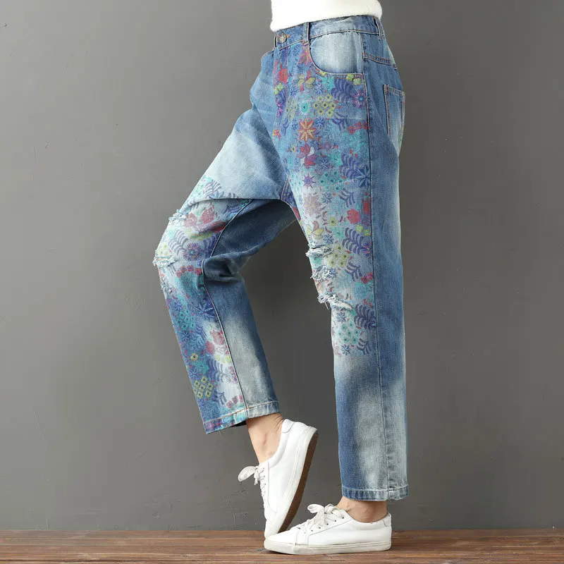 Plus Size Ripped Hole Jeans Trousers Casual Printed Denim Pants Female Straight Jeans Pantalones Mujer G11204
Plus Size Ripped Hole Jeans Trousers Casual Printed Denim Pants Female Straight Jeans Pantalones Mujer G11204