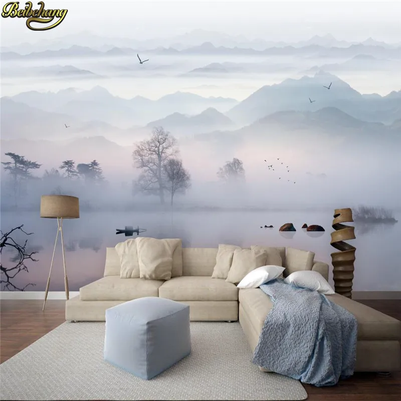 

beibehang Custom Papel De Parede 3D Misty natural scenery Wall paper Painting Bar Mural Sofa Background Wallpaper For Walls 3 D
