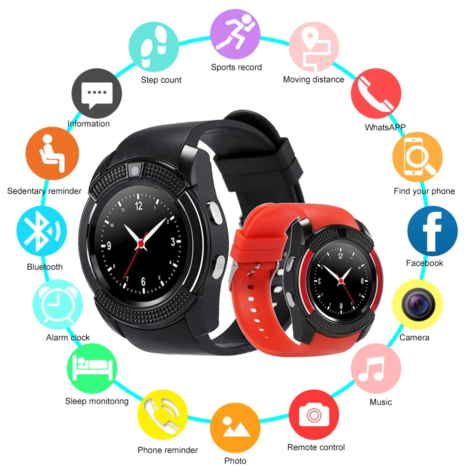 V8 Smartwatch Men Bluetooth Smart Watch Women Touch Screen With Camera Dial Phone Call SIM TF Card Sport Waterproof Smartwatch