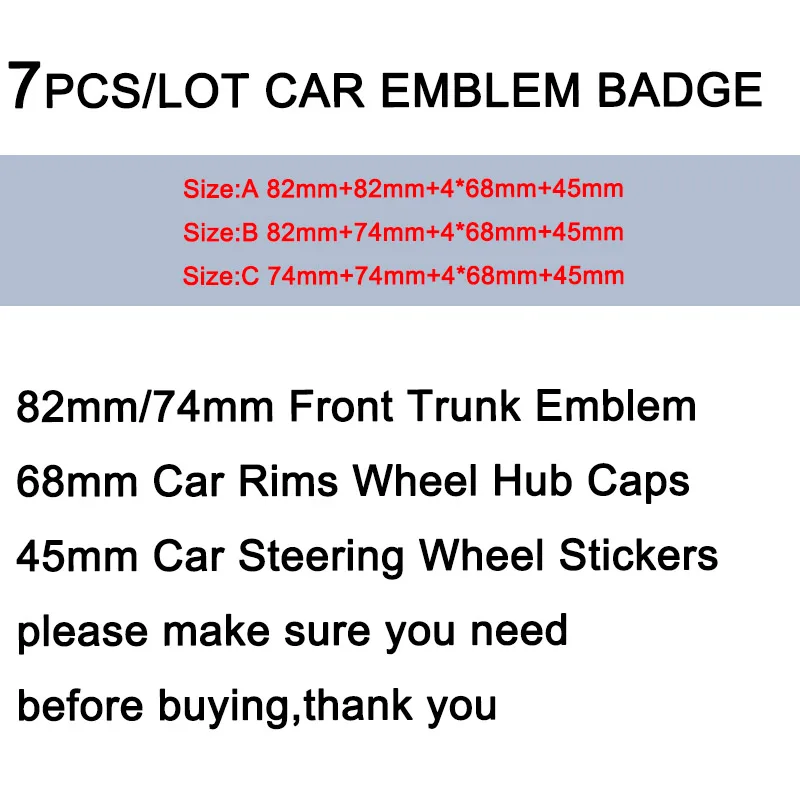 82MM 74MM 68MM 45MM 7pcs/set Car Front Hood Emblem Auto Rear Trunk Badge Head Bonnet label Boot Logo Chrome pvc base
82MM 74MM 68MM 45MM 7pcs/set Car Front Hood Emblem Auto Rear Trunk Badge Head Bonnet label Boot Logo Chrome pvc base