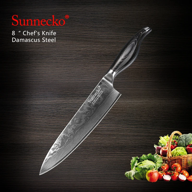 SUNNECKO 8" inch Chef's Kitchen Knife Japanese 73-Layer Damascus VG10 Steel Sharp Blade Pakka Wood Handle Slicing Cutting Tools
SUNNECKO 8" inch Chef's Kitchen Knife Japanese 73-Layer Damascus VG10 Steel Sharp Blade Pakka Wood Handle Slicing Cutting Tools