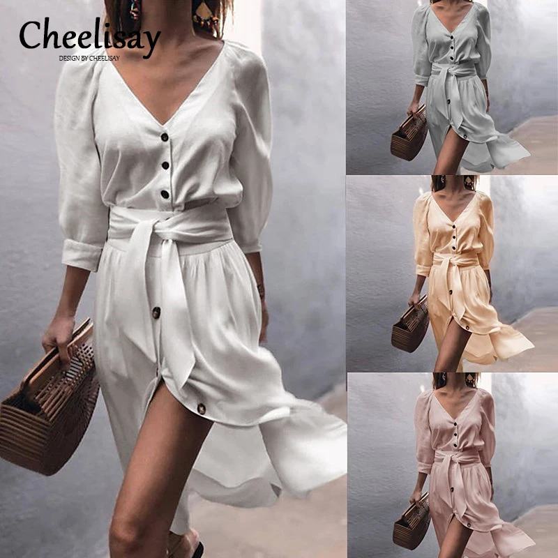 2019 Summer Vintage Summer V-neck Lacing Middle Sleeve Dress New Large Size Wide Irregular Fashion Dress Casual Sexy dress
2019 Summer Vintage Summer V-neck Lacing Middle Sleeve Dress New Large Size Wide Irregular Fashion Dress Casual Sexy dress