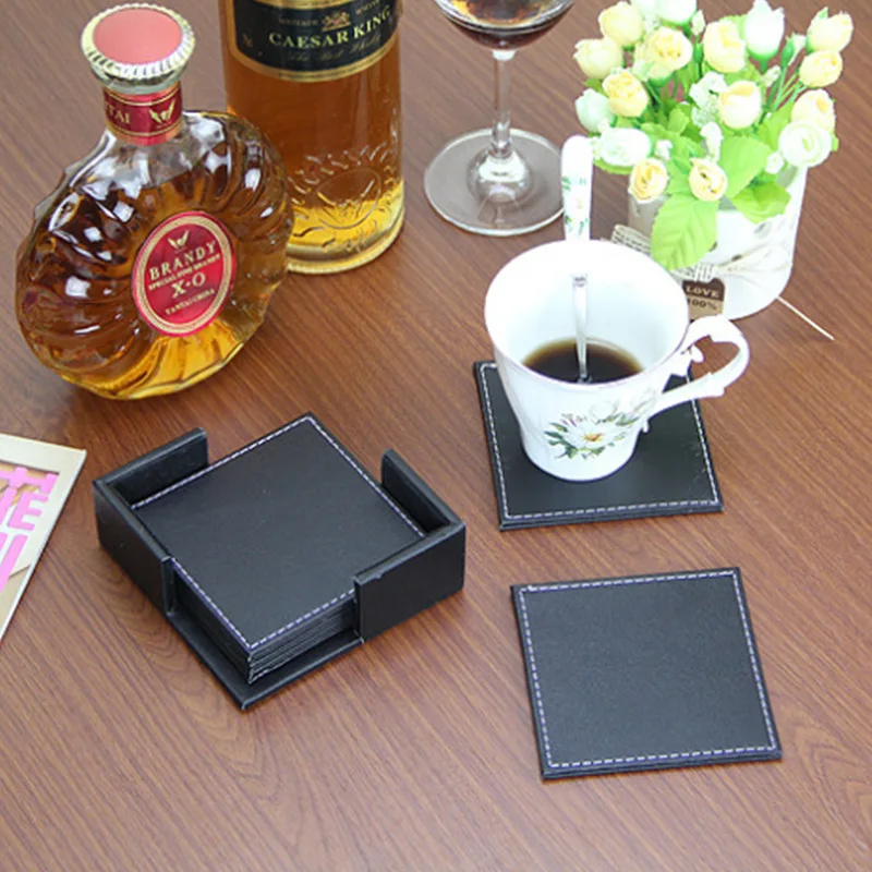 Shipping a set of 6 pieces Fashion classic practical creative leather coasters European coaster bowl mat insulation pad |