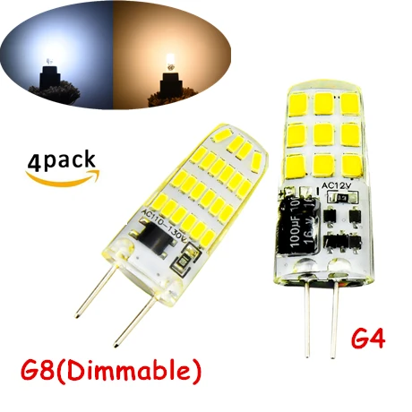 

Dimmable G8 LED Bulb 3W 20W-30W Equivalent AC 110V 130V G4 AC DC 12V Under Counter Kitchen Lighting 4pcs Silicone Corn Bulb