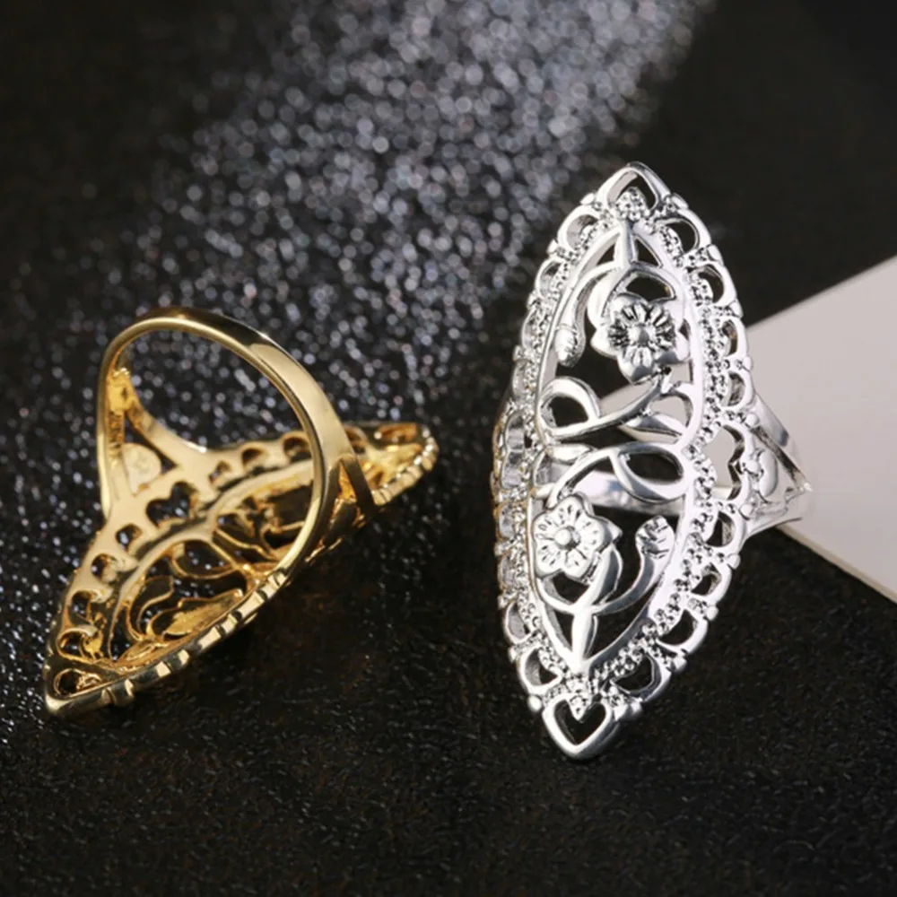 Женское золотое кольцо в стиле ретро серебряное с резным узором | Украшения и