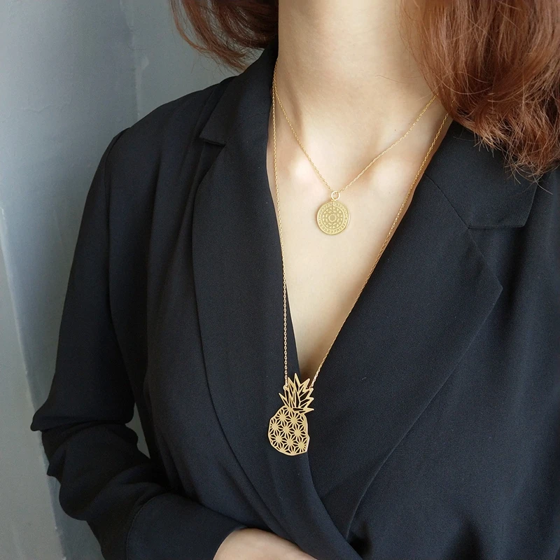Фото 925 sterling silver pineapple pendant necklace gold openwork long sweater jewelry gift | Украшения и аксессуары