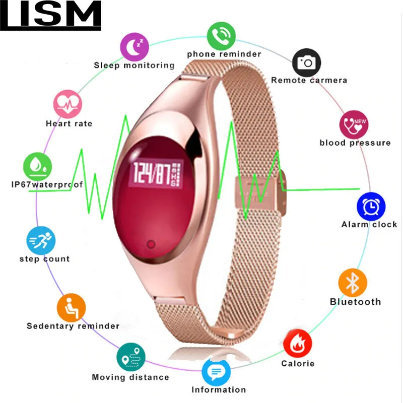 Women Fashion Band Z18 Smart bracelet Blood Pressure Heart Rate Monitor Pedometer Fitness Tracker Watch FOR Android IOS Pulsera
Women Fashion Band Z18 Smart bracelet Blood Pressure Heart Rate Monitor Pedometer Fitness Tracker Watch FOR Android IOS Pulsera