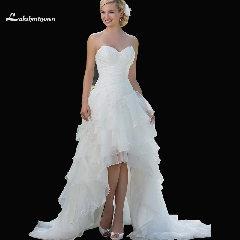 

Exquisite Sweetheart Corset High Low Wedding Dresses Organza Appliques Short Front Long Back Bridal Gowns abiti da sposa