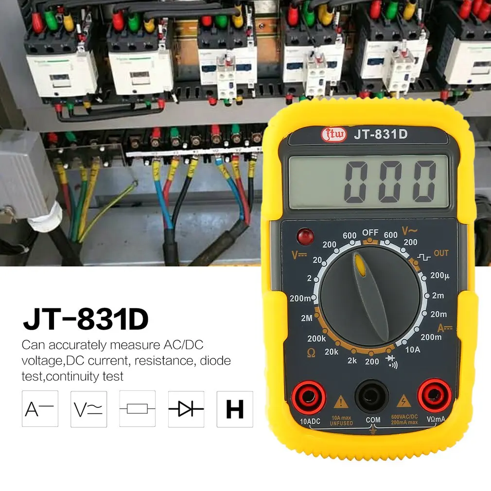 JT-831D 1999 Portable Mini LCD Digital Multimeter AC/DC Voltmeter Ammeter Diode Resistence Continuity Tester
JT-831D 1999 Portable Mini LCD Digital Multimeter AC/DC Voltmeter Ammeter Diode Resistence Continuity Tester