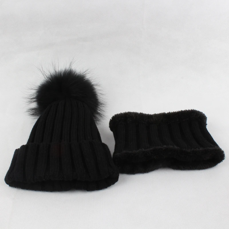 Kids Boys Girls Warm Fleece Liner Beanie Hats With Scarf Winter Fur Hat For Children Baby Pompom Skullies Beanies 27
