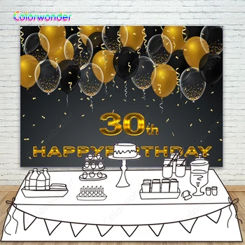 Happy 30th Birthday Party Black Custom Backdrops for Photography Golden Black with Transparent Balloons Background for Booth
Happy 30th Birthday Party Black Custom Backdrops for Photography Golden Black with Transparent Balloons Background for Booth