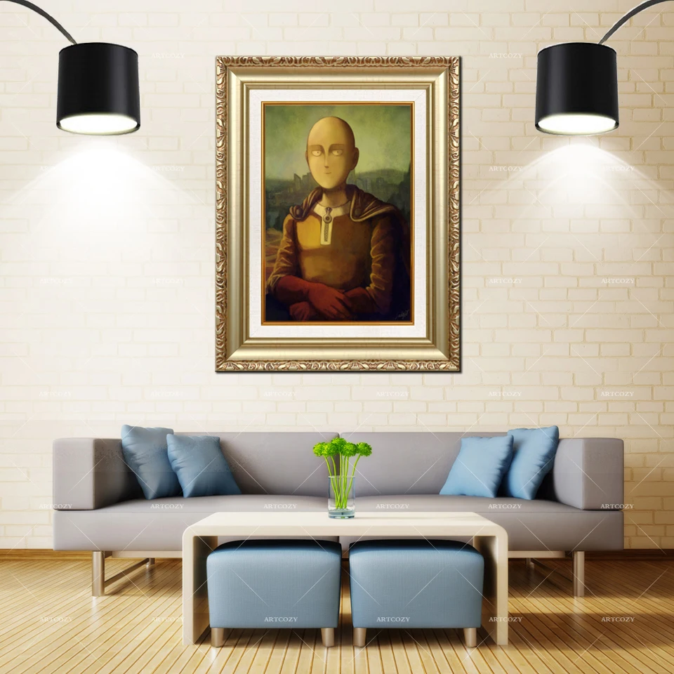 Водонепроницаемая Абстрактная Картина на холсте Artcozy в золотистой оправе One Punch Man