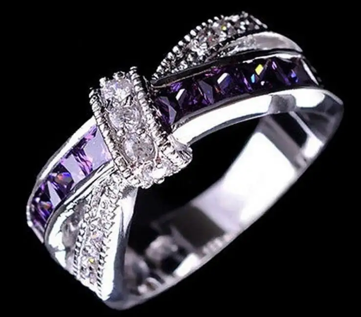 High Quality Paved CZ Cubic Zirconia Purple Crystal Cross Bow Princess Finger Ring For Women Lady Wedding Engagement Jewelry
High Quality Paved CZ Cubic Zirconia Purple Crystal Cross Bow Princess Finger Ring For Women Lady Wedding Engagement Jewelry