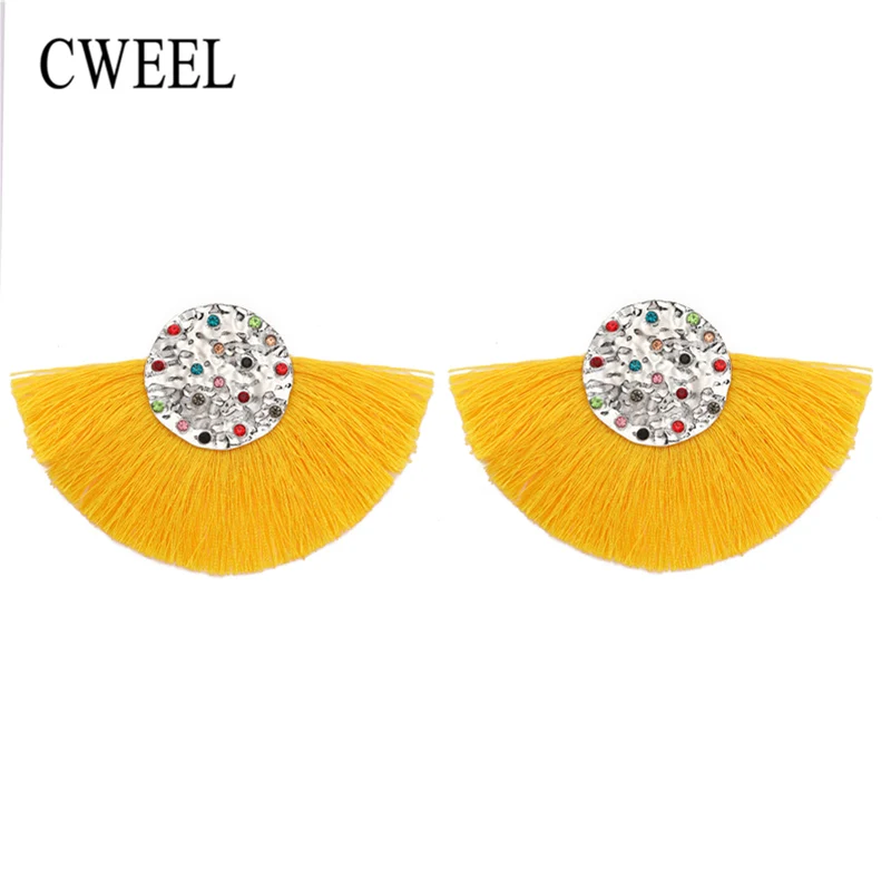 

CWEEL Big Tassel Earrings for Women Pendientes Bohemian Fan Fringe Statement Earing Fashion Drop Dangle Earrings Wedding Jewelry