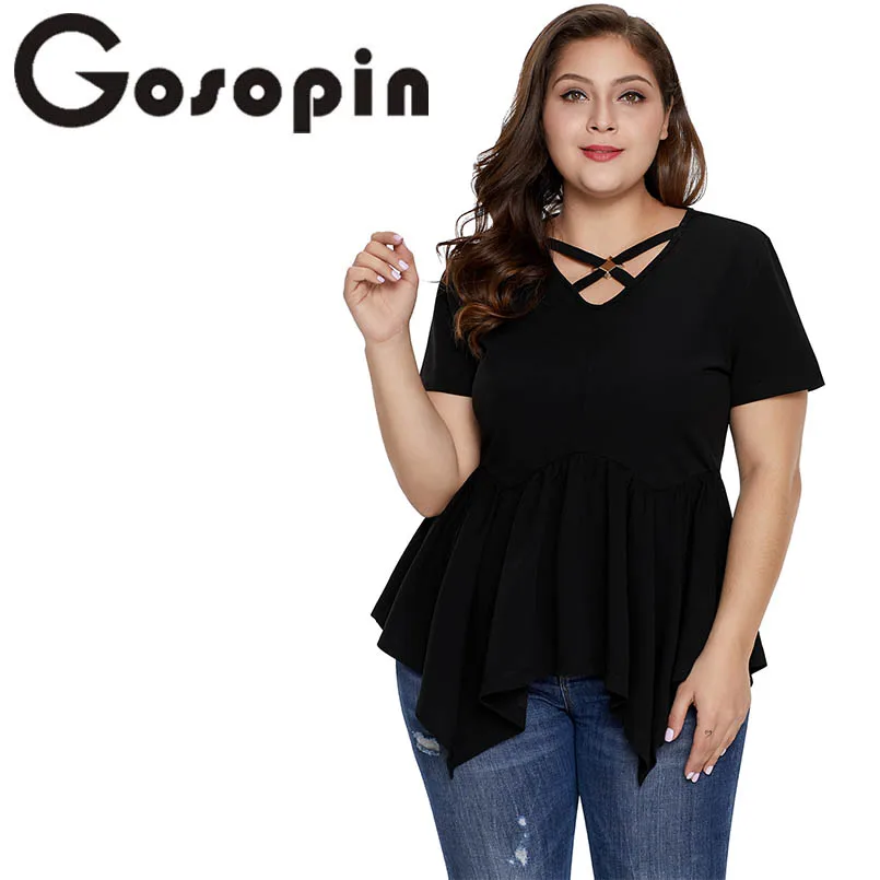 Gosopin Plus Size Black T Shirt Short Sleeves Summer Women Ruffles V Neck Oversize Shirts Elegant Blusa Fashion Tops LC251811
Gosopin Plus Size Black T Shirt Short Sleeves Summer Women Ruffles V Neck Oversize Shirts Elegant Blusa Fashion Tops LC251811