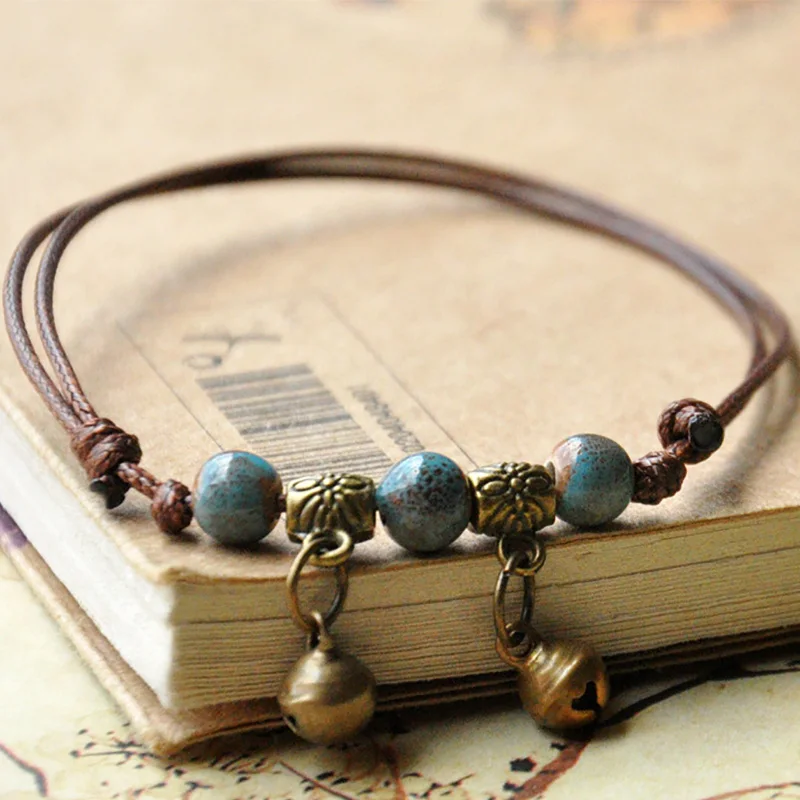 Women Charm Bracelets Ceramic Beads Cuff Bangles Weave Rope Wristbands Adjustable Jewelry Silver Bronze Bell Anklet Chain
Women Charm Bracelets Ceramic Beads Cuff Bangles Weave Rope Wristbands Adjustable Jewelry Silver Bronze Bell Anklet Chain