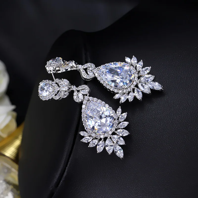 CWWZircons Elegent Evening Dinner Part Wedding Jewelry Luxury Long CZ Crystal Big Drop Dangle Earrings For Brides CZ055 26
