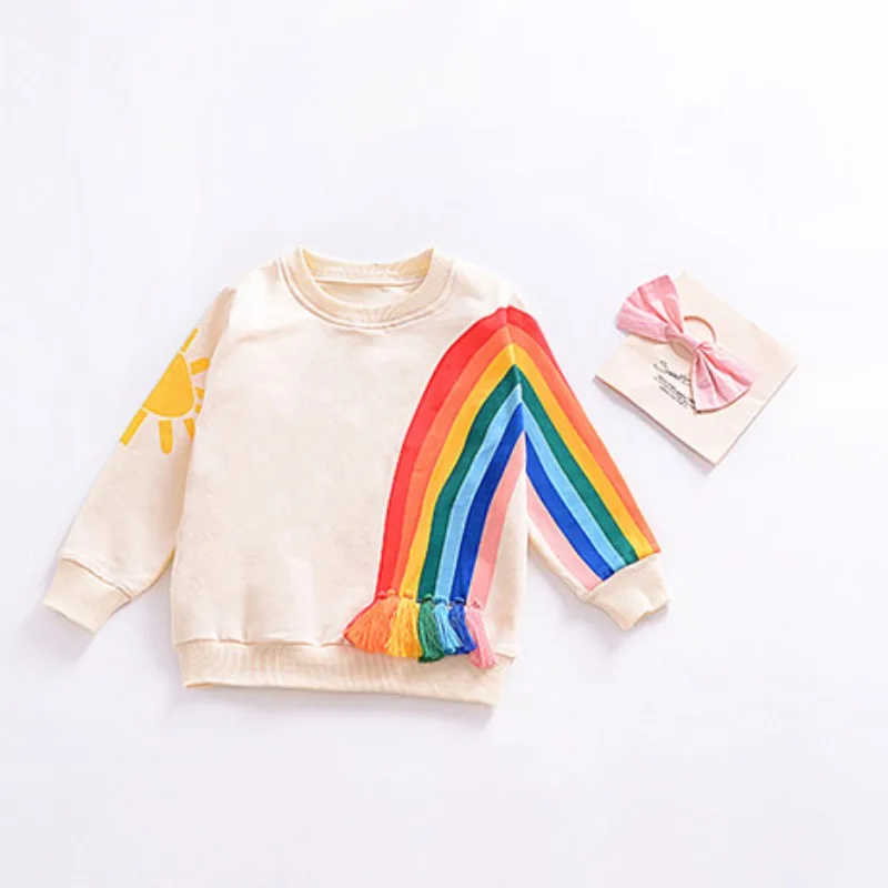 Autumn Spring Winter Lovely Rainbow Tassel Cartoon Sun Printed Baby Girls Tops Long Sleeve Coat Girls Fashion Sweatshirts
Autumn Spring Winter Lovely Rainbow Tassel Cartoon Sun Printed Baby Girls Tops Long Sleeve Coat Girls Fashion Sweatshirts