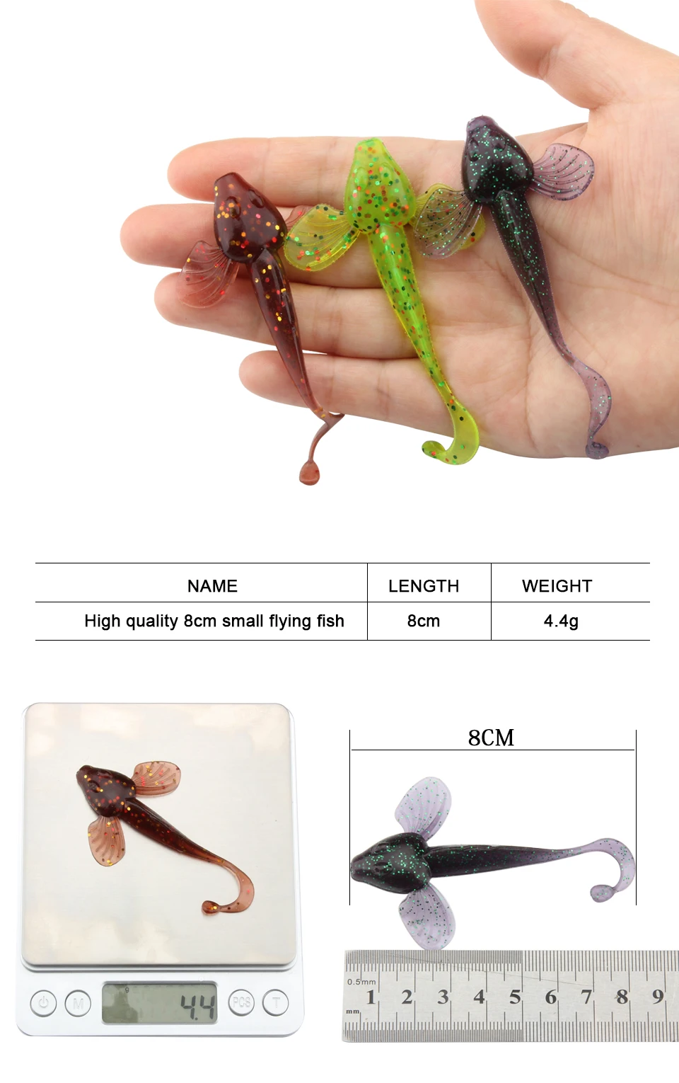 2018 RoseWood High Quality Small 3D Soft Plastic Lures 8cm4.4g 6pcs Vivid Fins Swimming Soft Baits Handmade Silicon Rubber Lure (1)