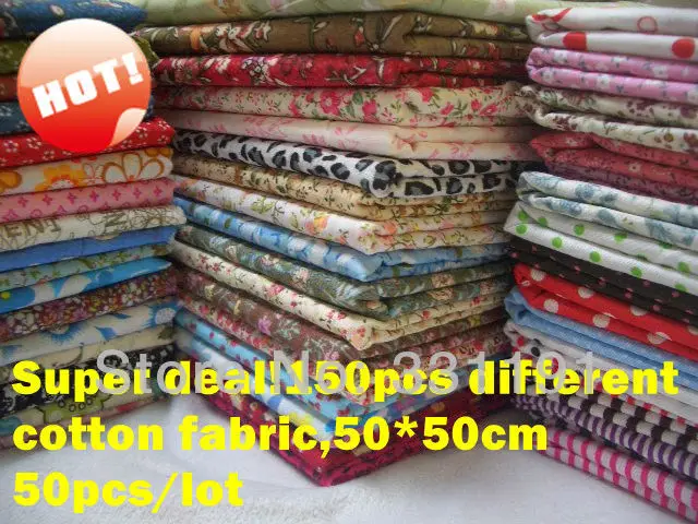 Free Shipping! 50pcs/lot (50*50cm)150 different pieces cotton fabric for DIY Patchwork,no repeat design in 3 lots
Free Shipping! 50pcs/lot (50*50cm)150 different pieces cotton fabric for DIY Patchwork,no repeat design in 3 lots