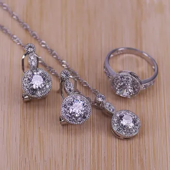 New Fashion Round White Cubic Zirconia Silver Color Wedding Jewelry Sets Earrings Pendant Necklace Rings Size 6-10
New Fashion Round White Cubic Zirconia Silver Color Wedding Jewelry Sets Earrings Pendant Necklace Rings Size 6-10