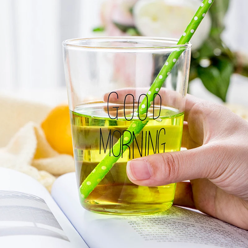 1Pc Glass Cup Large Glass Beer Mug Milk Juice Smoothie Cup Iced Coffee Tea Mug Home Cafe Good Morning Drinkware 400ML (7-1)