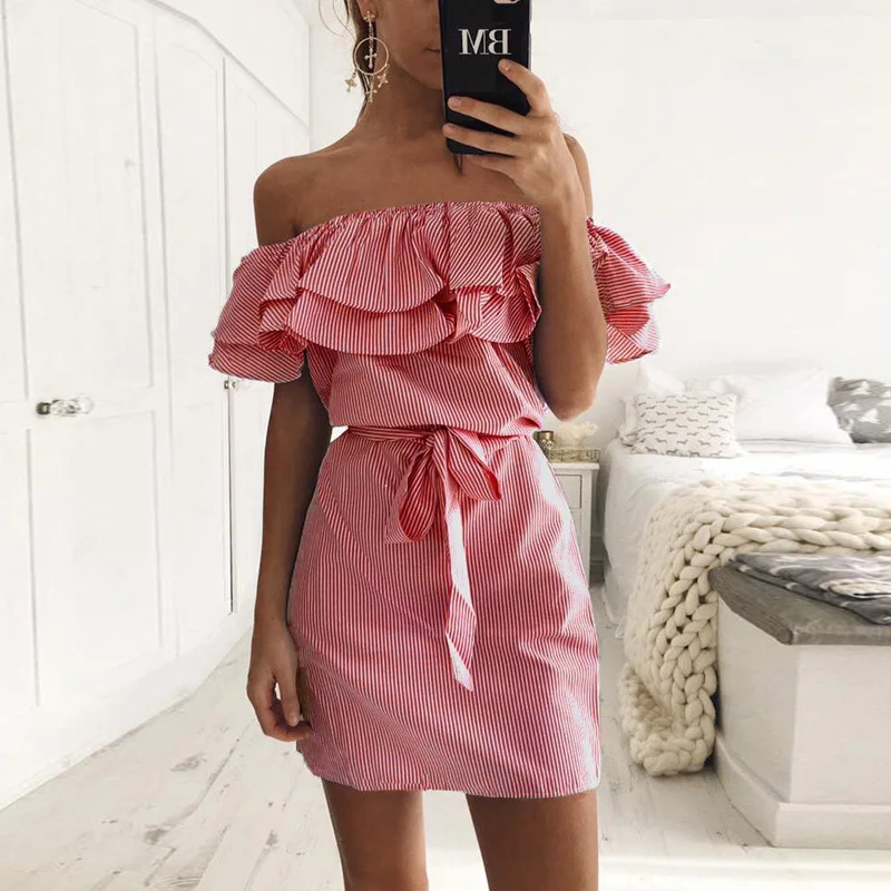 Summer Fashion Sexy Women Striped Dress 2018 Sleeveless Slash Neck Off Shoulder Ruffles Stripe Cotton Mini Dresses Beach Dress
Summer Fashion Sexy Women Striped Dress 2018 Sleeveless Slash Neck Off Shoulder Ruffles Stripe Cotton Mini Dresses Beach Dress