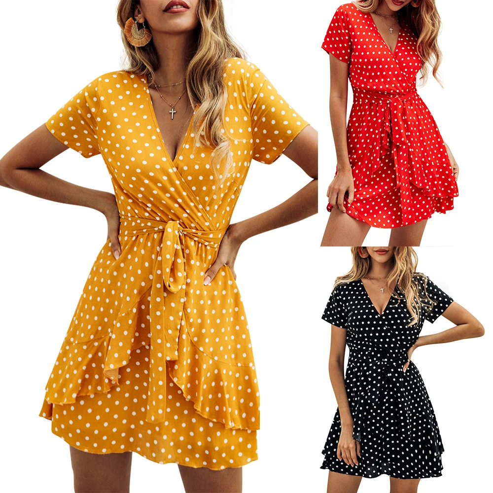 2019 Hot Selling Low Cut Polka Dot Ruffled Bandage mini Dress Women Empire Waist Dress Women Dress Summer Dress
2019 Hot Selling Low Cut Polka Dot Ruffled Bandage mini Dress Women Empire Waist Dress Women Dress Summer Dress