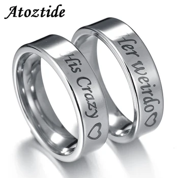 

Atoztide 6mm Romantic His Crazy Her Weirdo Couple Rings Stainless Steel Black Round Love Wedding Band Engagement Jewelry