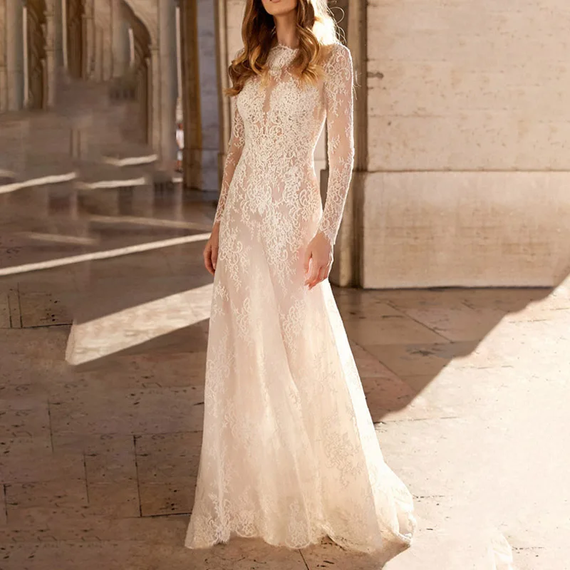 Women Dress Wedding Summer Casual Fashion Bridesmaid Long sleeve deep O neck white elegant party dress
Women Dress Wedding Summer Casual Fashion Bridesmaid Long sleeve deep O neck white elegant party dress