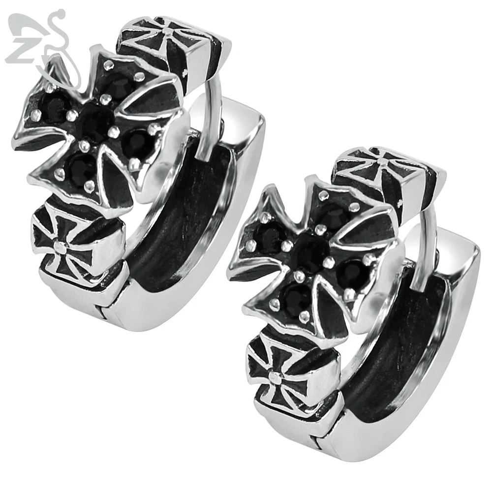 Stainless Steel Punk Hoop Earring for Men Vintage Men's Cross With Black White Two Colors Stone Fashion Earring Jewelry
Stainless Steel Punk Hoop Earring for Men Vintage Men's Cross With Black White Two Colors Stone Fashion Earring Jewelry