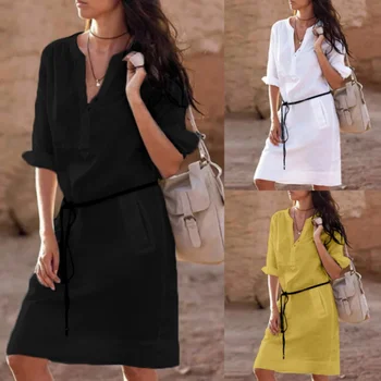 Women Short Sleeve Plain Party V-Neck Summer Beach T-shirt Dress Casual Black White Yellow
Women Short Sleeve Plain Party V-Neck Summer Beach T-shirt Dress Casual Black White Yellow