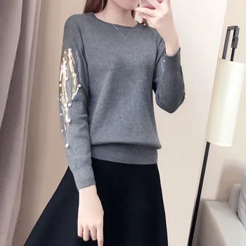 Plus Size O-Neck Beading Sequined Women's Sweater 2019 Autumn Winter Solid Color Female Pullover Casual Woman's Sweaters
Plus Size O-Neck Beading Sequined Women's Sweater 2019 Autumn Winter Solid Color Female Pullover Casual Woman's Sweaters