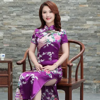 Oversize Women Print Peacock Qipao Sexy Rayon Satin Dress Chinese Style Mandarin Collar Cheongsam Vintage Short Sleeve Gowns
Oversize Women Print Peacock Qipao Sexy Rayon Satin Dress Chinese Style Mandarin Collar Cheongsam Vintage Short Sleeve Gowns