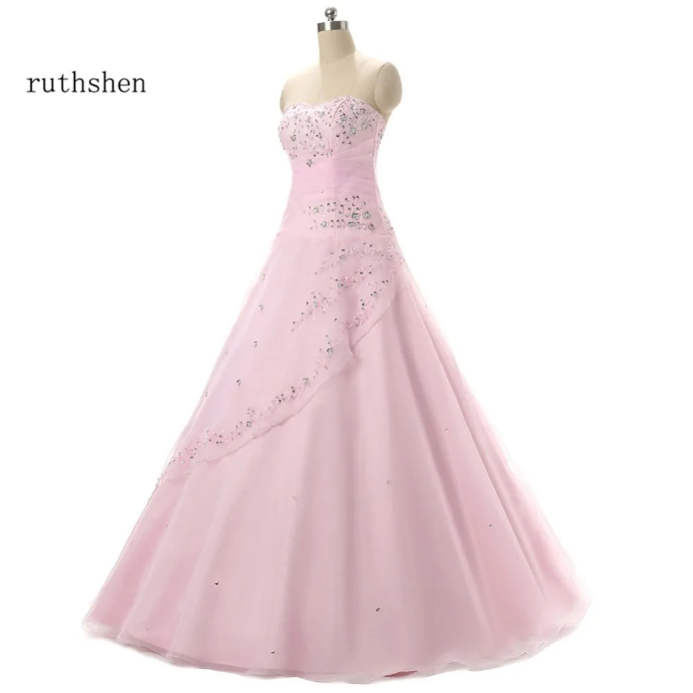 Ruthshen светло розовые платья Quinceanera дешевые 2018 Блестки из бисера Вышивка Vestidos De 15 Anos