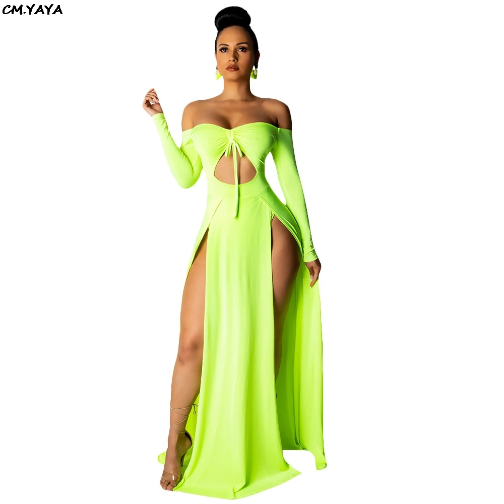 2019 women off shoulder long sleeve tie up cut out sexy high side split long dress party club floor length dresses 3 color S3521
2019 women off shoulder long sleeve tie up cut out sexy high side split long dress party club floor length dresses 3 color S3521