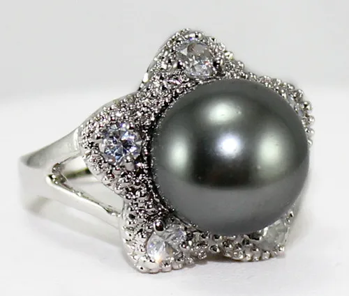 Rooo56 9mm black shell Pearl silver plated Elegent Ring for Valentine gift 
Rooo56 9mm black shell Pearl silver plated Elegent Ring for Valentine gift