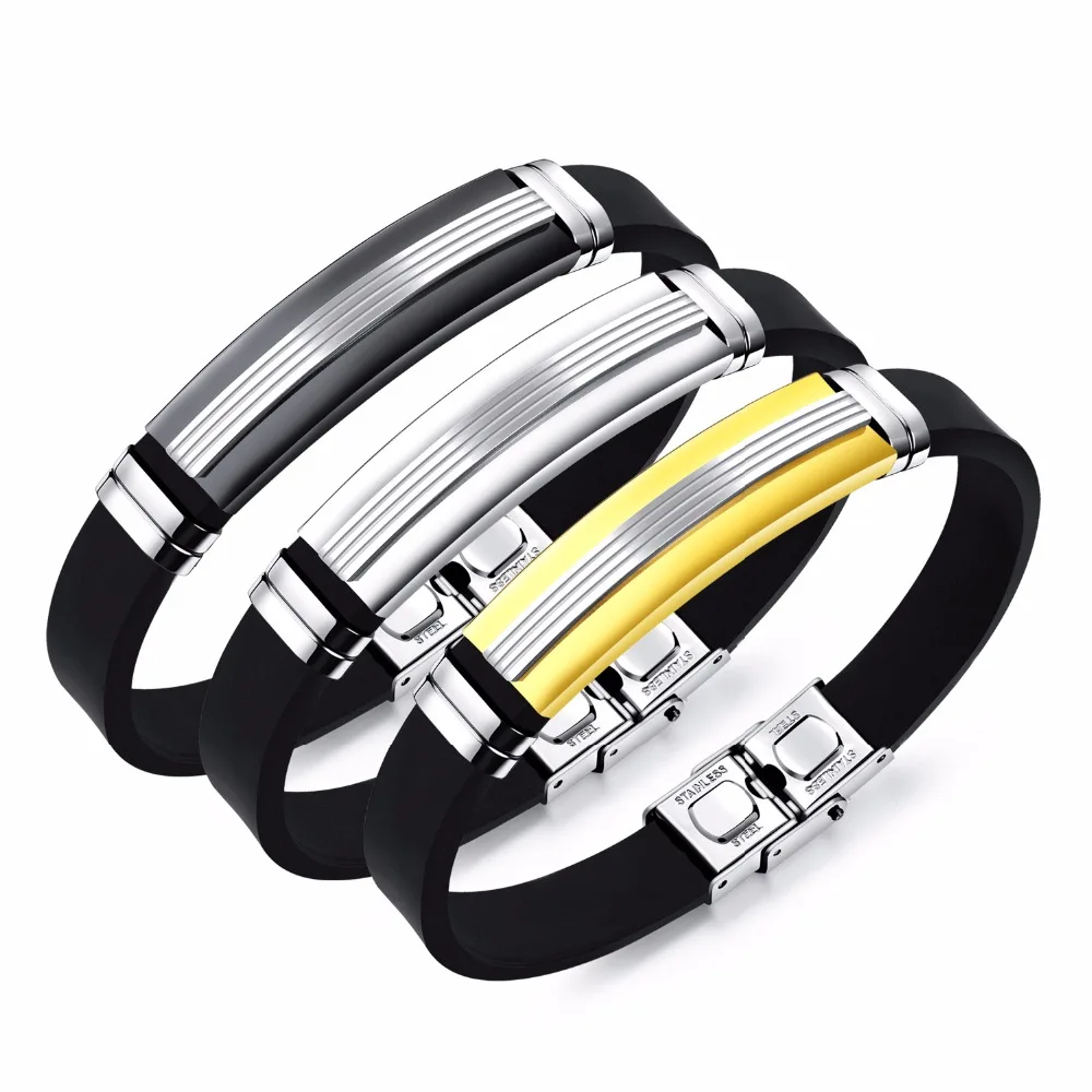 Casual Sporty Jewelry Silicone Bracelet Silver Color Stripe Stainless Steel Charm Bracelet Wrist Band Boyfriend Gift Wholesale
Casual Sporty Jewelry Silicone Bracelet Silver Color Stripe Stainless Steel Charm Bracelet Wrist Band Boyfriend Gift Wholesale
