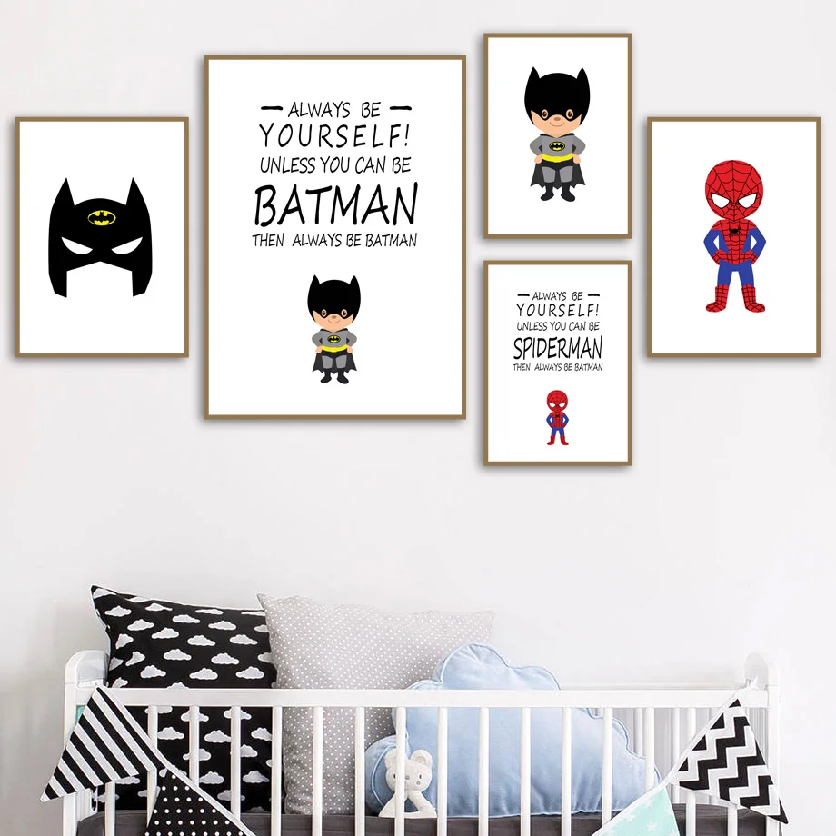 Superhero Batman Spider-man Quotes Wall Art Canvas Painting Nordic Posters And Prints Cartoon Wall Pictures Kids Room Boy Decor
Superhero Batman Spider-man Quotes Wall Art Canvas Painting Nordic Posters And Prints Cartoon Wall Pictures Kids Room Boy Decor