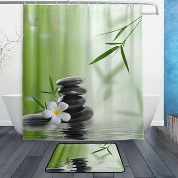 Asian Zen Shower Curtain and Mat Set, Stone Bamboo Floral Japanese Design Waterproof Fabric Bathroom Curtain Modern
Asian Zen Shower Curtain and Mat Set, Stone Bamboo Floral Japanese Design Waterproof Fabric Bathroom Curtain Modern