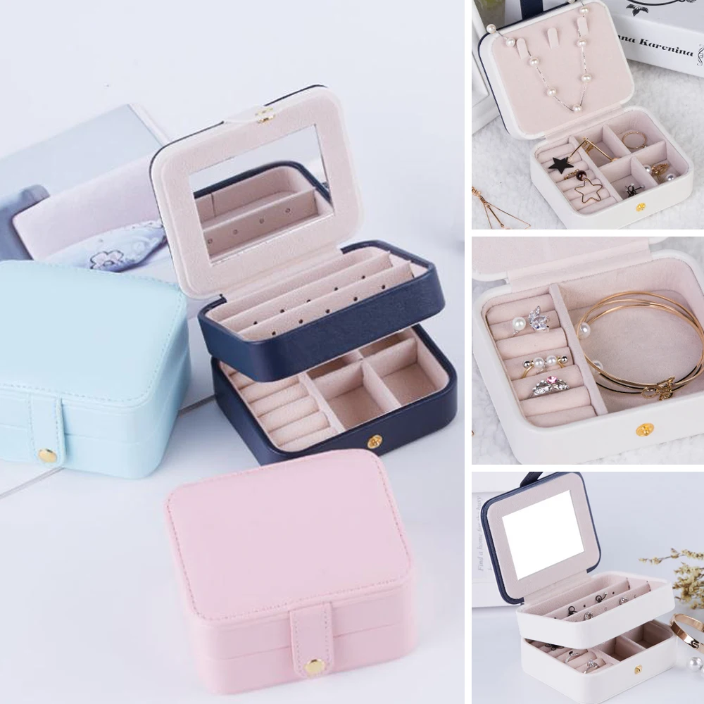 

Womens Travel Portable Jewellery Box Organizer Mirror Jewel Storage Case