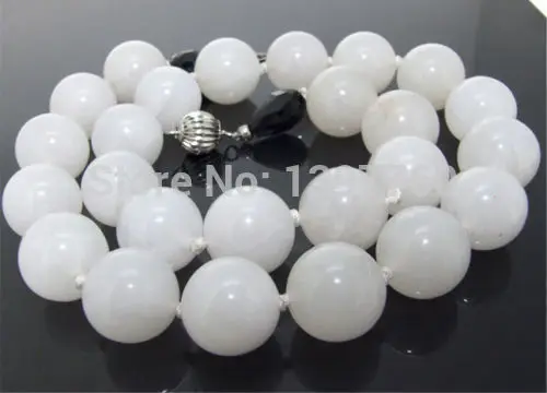 Miss charm Jew.40 Rare Big Necklace White Jade 16mm Round women wedding Noble style |