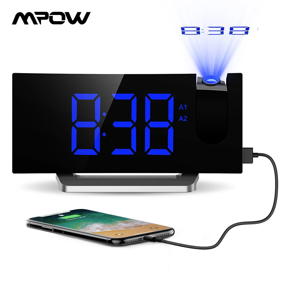 Mpow 5/" LED Display Projection Alarm Clock FM Radio Digital Snooze Alarm Clock
