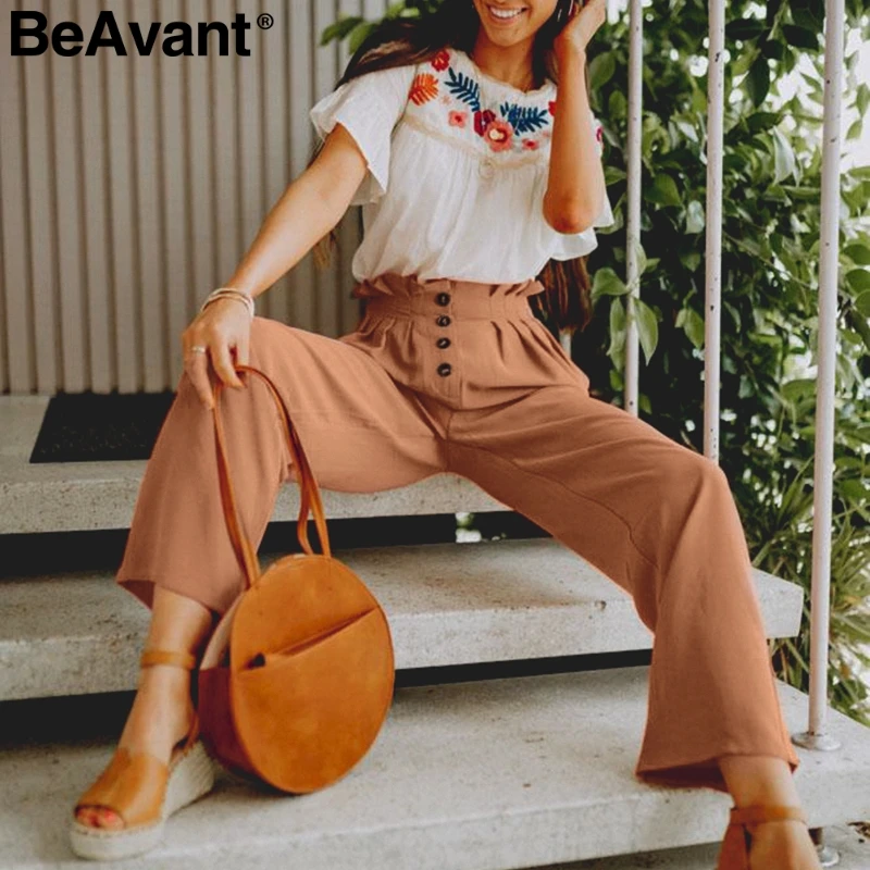 BeAvant Ruffled elastic high wiast women pants Casual button streetwear female black trousers Office ladies blazer pants bottoms
BeAvant Ruffled elastic high wiast women pants Casual button streetwear female black trousers Office ladies blazer pants bottoms