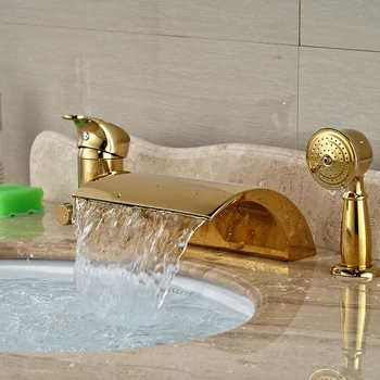 Wholesale And Retail Promotion Golden Brass Waterfall Spout Bathroom Tub Faucet W/ Pull Out Hand Sprayer Mixer
Wholesale And Retail Promotion Golden Brass Waterfall Spout Bathroom Tub Faucet W/ Pull Out Hand Sprayer Mixer