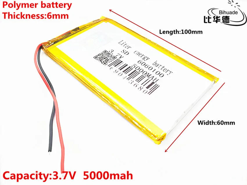 Size 6060100 3.7v 5000mAh li-ion Lipo cells Lithium Li-Po Polymer Rechargeable Battery For Tachograph Speaker Searchlight
Size 6060100 3.7v 5000mAh li-ion Lipo cells Lithium Li-Po Polymer Rechargeable Battery For Tachograph Speaker Searchlight